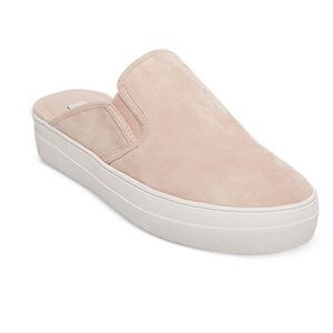 Steve Madden Baby Pink Suede Slip Ons, size 5.